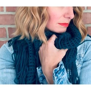 Teal Knit Infinity Scarf with Tassels